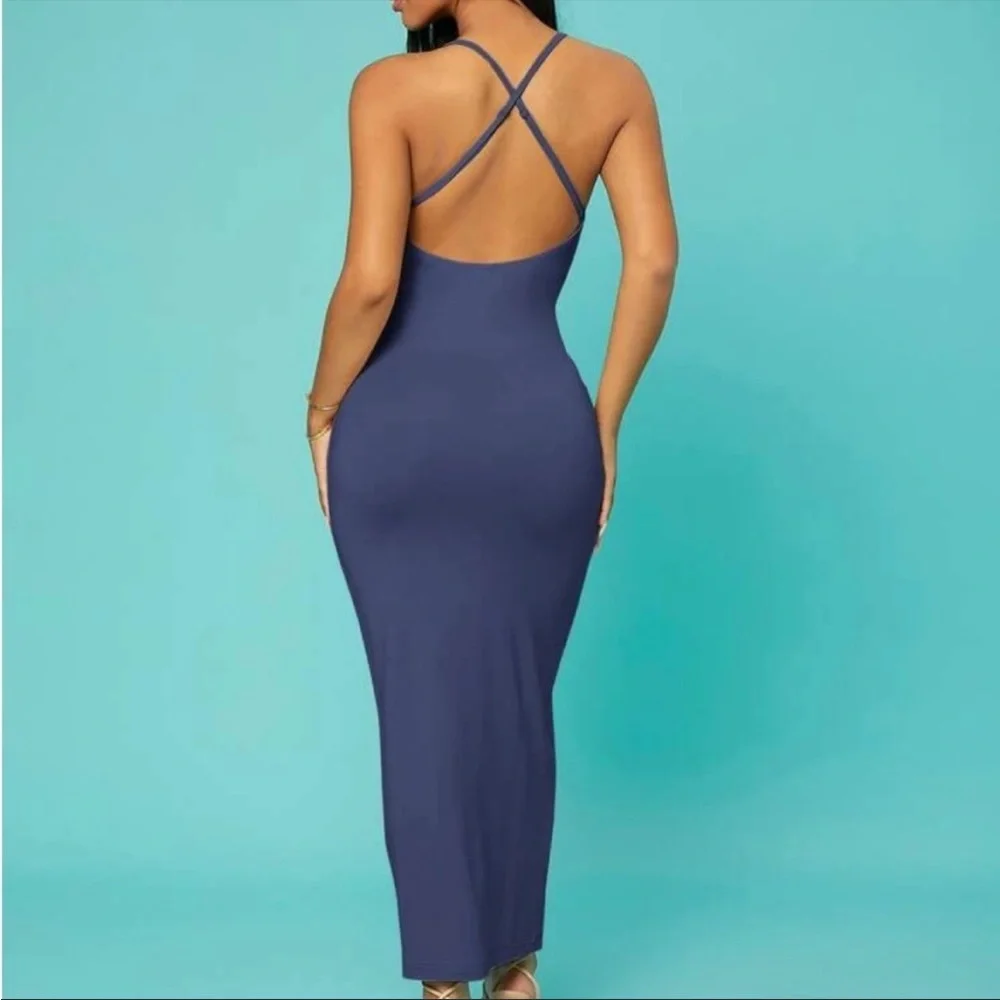 Navy Blue Bodycon Maxi Dress - Picture 2 of 3